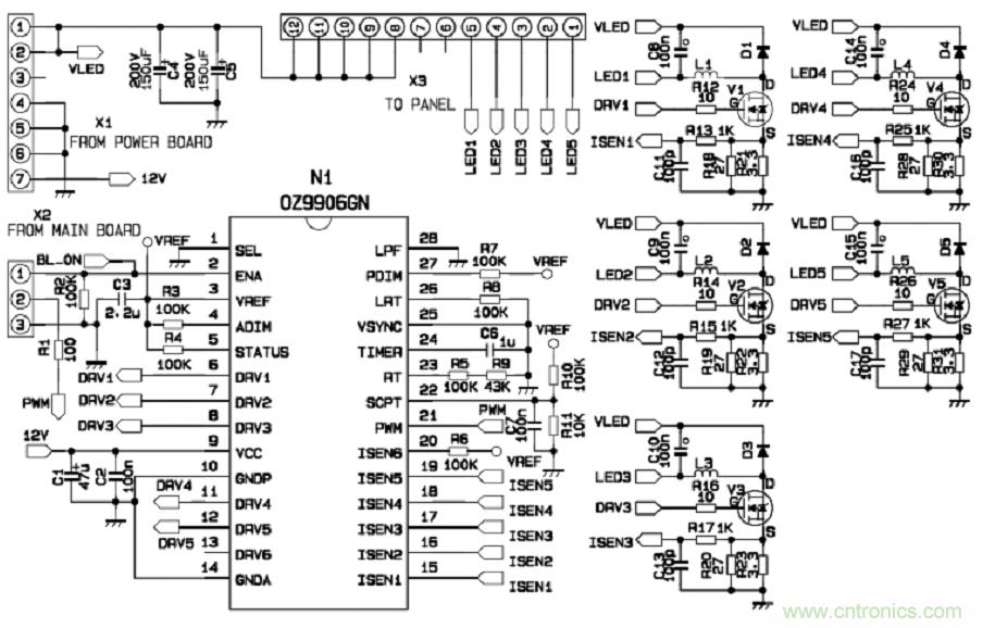 圖9:背光驅動板控制器IC電原理圖
