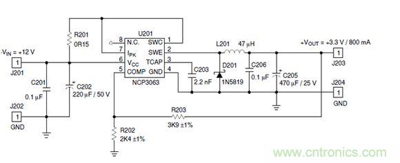 Buck電路應用實例-輸入9～12V，輸出3.3V 800mA電路