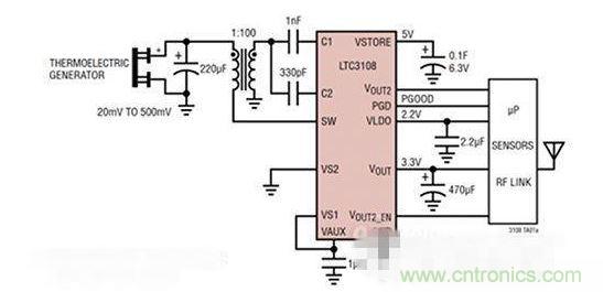 LTC3108 電源芯片優化用于從熱電設備收集能量。