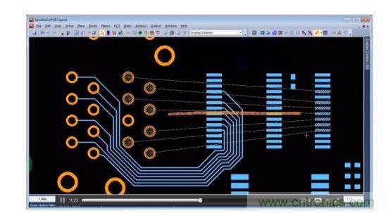 設計師在另一層上粗略繪制出一條直線路徑，如橙色所標示