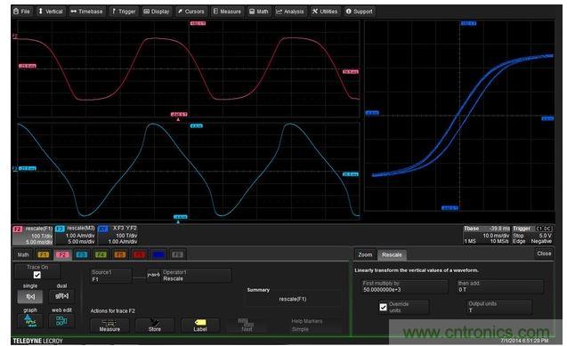 利用重定標數(shù)學(xué)函數(shù)將垂直刻度從伏特-秒轉(zhuǎn)換為特斯拉