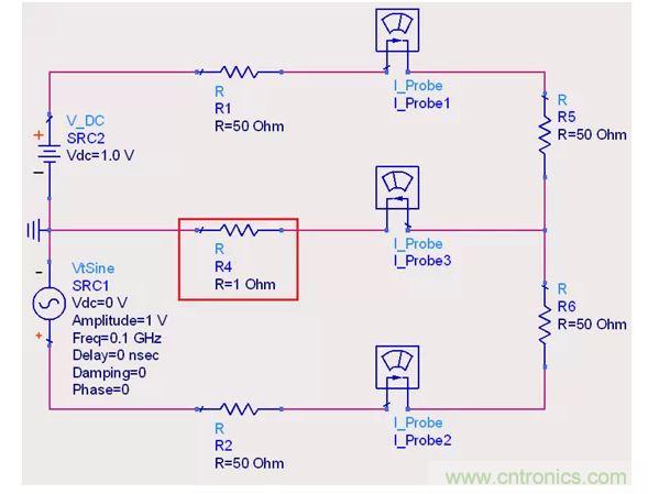 【導(dǎo)讀】說(shuō)實(shí)話,這個(gè)問(wèn)題也對(duì)高速先生造成了困擾。一直都會(huì)有人問(wèn)回流的交疊是否會(huì)造成信號(hào)之間的干擾,比如平面的上下走線重疊,回流路徑一樣時(shí)。通常會(huì)有這么幾種回答! 1.趨膚效應(yīng)導(dǎo)致電流并沒(méi)有相交; 但是在1.2mil的銅厚的情況下,10MHz以上的信號(hào)才會(huì)出現(xiàn)明顯的趨膚效應(yīng)。看來(lái)這個(gè)解釋并不合理。 2.信號(hào)在介質(zhì)中傳遞,電磁場(chǎng)的耦合才會(huì)造成串?dāng)_; 這個(gè)說(shuō)法沒(méi)錯(cuò),但是還是不能解開(kāi)心中對(duì)電流走在同一條路徑上時(shí),會(huì)不會(huì)造成相互之間干擾的問(wèn)題。 讓我們來(lái)做以下實(shí)驗(yàn),搭建一個(gè)拓?fù)淙鐖D1所示: 1 圖1 環(huán)路1由一個(gè)DC1.0V供電,表示我們的受干擾線,電流表1測(cè)量路徑1上的電流。 環(huán)路2由一個(gè)100MHz的AC1.0V供電,表示我們的干擾源,電流表2測(cè)量路徑2上的電流。 電流表3測(cè)量回流路徑上的電流。 這樣一個(gè)結(jié)構(gòu),得到的結(jié)果是如何呢?如圖2所示: 2 圖2 可以看到,我們的被干擾源就是一個(gè)干凈的直線,雖然環(huán)路1和環(huán)路2在回流路徑上電流交疊,但是他們相互之間并不影響。其實(shí)這不就是基爾霍夫定律嗎。 有人會(huì)試圖從電磁場(chǎng)的角度來(lái)否定基爾霍夫定律在這里的正確性,“回流路徑也會(huì)產(chǎn)生電磁場(chǎng),這些電磁場(chǎng)會(huì)與其他的回流路徑相互影響”。但事實(shí)上是,回流路徑與回流路徑之間是沒(méi)有耦合途徑的,他們?cè)谕粋€(gè)平面上,沒(méi)有容性耦合,也沒(méi)有感性耦合。 那么是否回流就不會(huì)影響我們的信號(hào)質(zhì)量了呢?當(dāng)然是會(huì)影響的。 其實(shí)在圖1的實(shí)驗(yàn)中,筆者討了個(gè)巧,將地平面各個(gè)短路點(diǎn)之間的阻抗當(dāng)成了0,但實(shí)際上,地平面的各個(gè)不同的點(diǎn)之間是有轉(zhuǎn)移阻抗的。讓我們模擬實(shí)際情況再看看圖3: 3 圖3 這時(shí)候我們假設(shè)我們的地平面是有1Ω電阻的。(當(dāng)然這是為了實(shí)驗(yàn)效果,實(shí)際上地平面阻抗并不會(huì)有這么大),結(jié)果如圖4: 4 圖4 是的,干擾出現(xiàn)了。這個(gè)干擾并不是來(lái)自于回流路徑之間的電流耦合,而是來(lái)自于我們地平面本身由于有轉(zhuǎn)移阻抗的存在,導(dǎo)致回流流經(jīng)地平面時(shí),造成地平面并不是一個(gè)完美的0電平。 回流就是這樣干擾我們的信號(hào)的,也就是我們所說(shuō)的地彈。