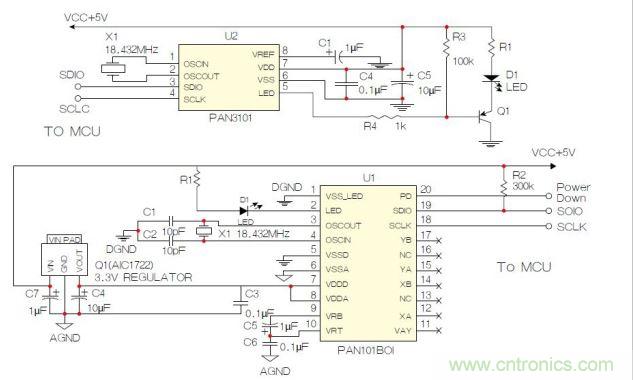 SPI接口的原理圖示例。