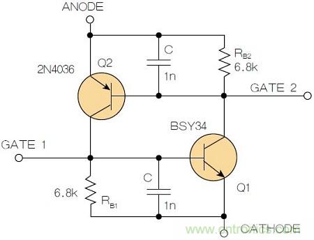 圖2：增加兩個電容值為1nF的SMD陶瓷電容器后，可以在&Delta;V達到10V的情況下防止導(dǎo)通。