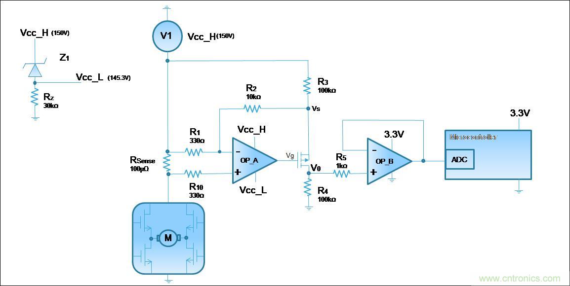 低壓運(yùn)放如何檢測高壓上橋臂電流？