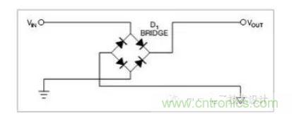 是一個橋式整流器，不論什么極性都可以正常工作，但是有兩個二極管導(dǎo)通，功耗是圖1的兩倍.